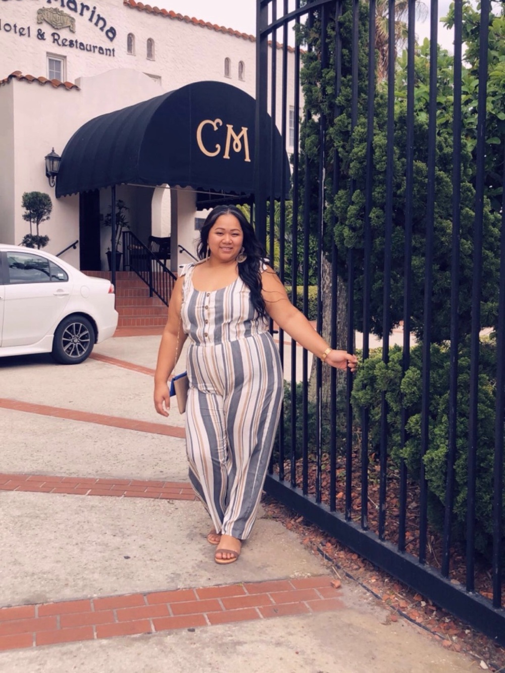 Marshalls Striped Sleeveless Jumpsuit in White & Gray